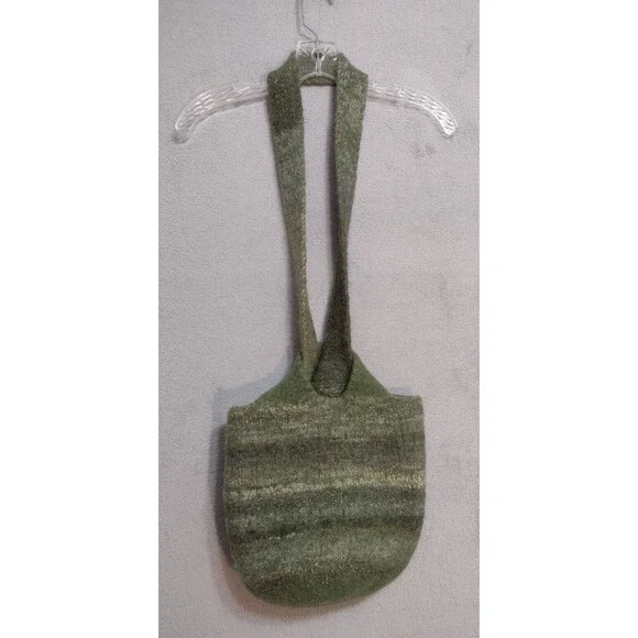 Wool Hobo Bucket Purse Bag in Shades of Green - About 10x10- Boho- Slouchy- EUC! - Picture 3 of 10